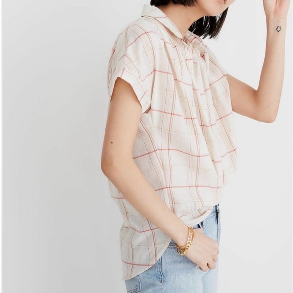 Madewell Central Shirt Popover in Fine Plaid red, pink, sherbet, green L - Picture 2 of 7